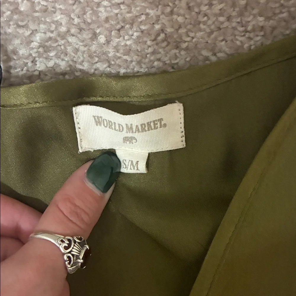 Cost Plus World Market Olive Embroidered Drawstring Maxi Dress - Picture 2 of 3